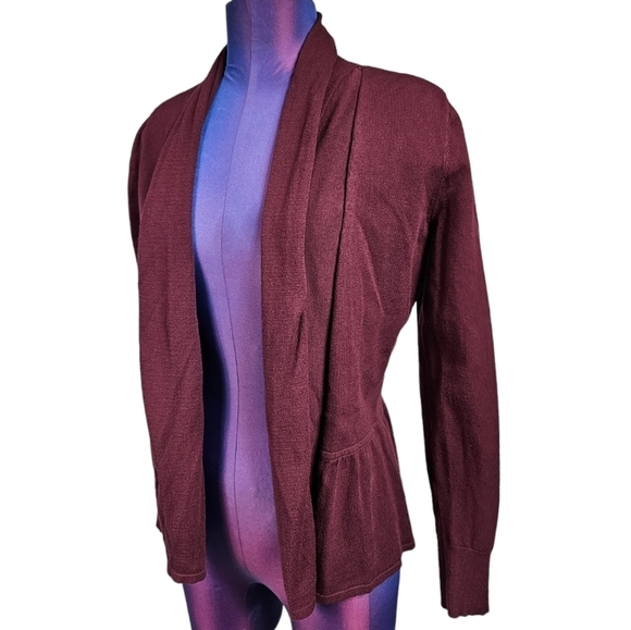 White House Black Market Maroon Peplum Open Front Cardigan Sweater Women's Small - Picture 8 of 8